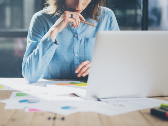 Woman working on her laptop