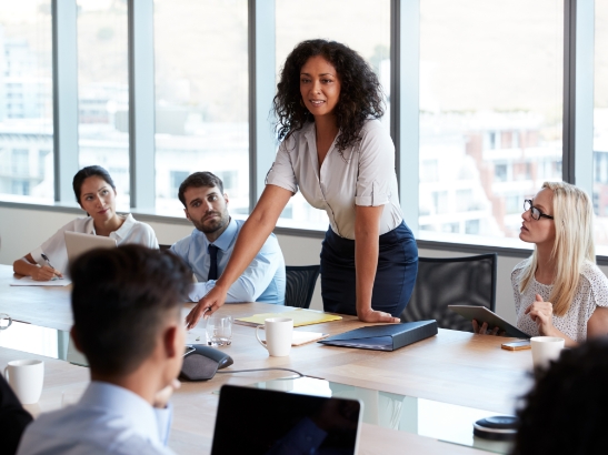 Woman being a leadership and helping her people